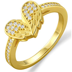 Gold Heart Wing CZ Ring-11