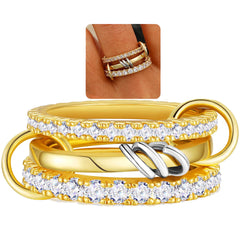 APSVO 18K Gold Plated Stackable Rings for Women Mom Non Tarnish Cubic Zirconia Interlocked Knuckle Multi Link Connected Rings Set Wedding Birthday Jewelry Gifts Ideas for Her Size 6-10