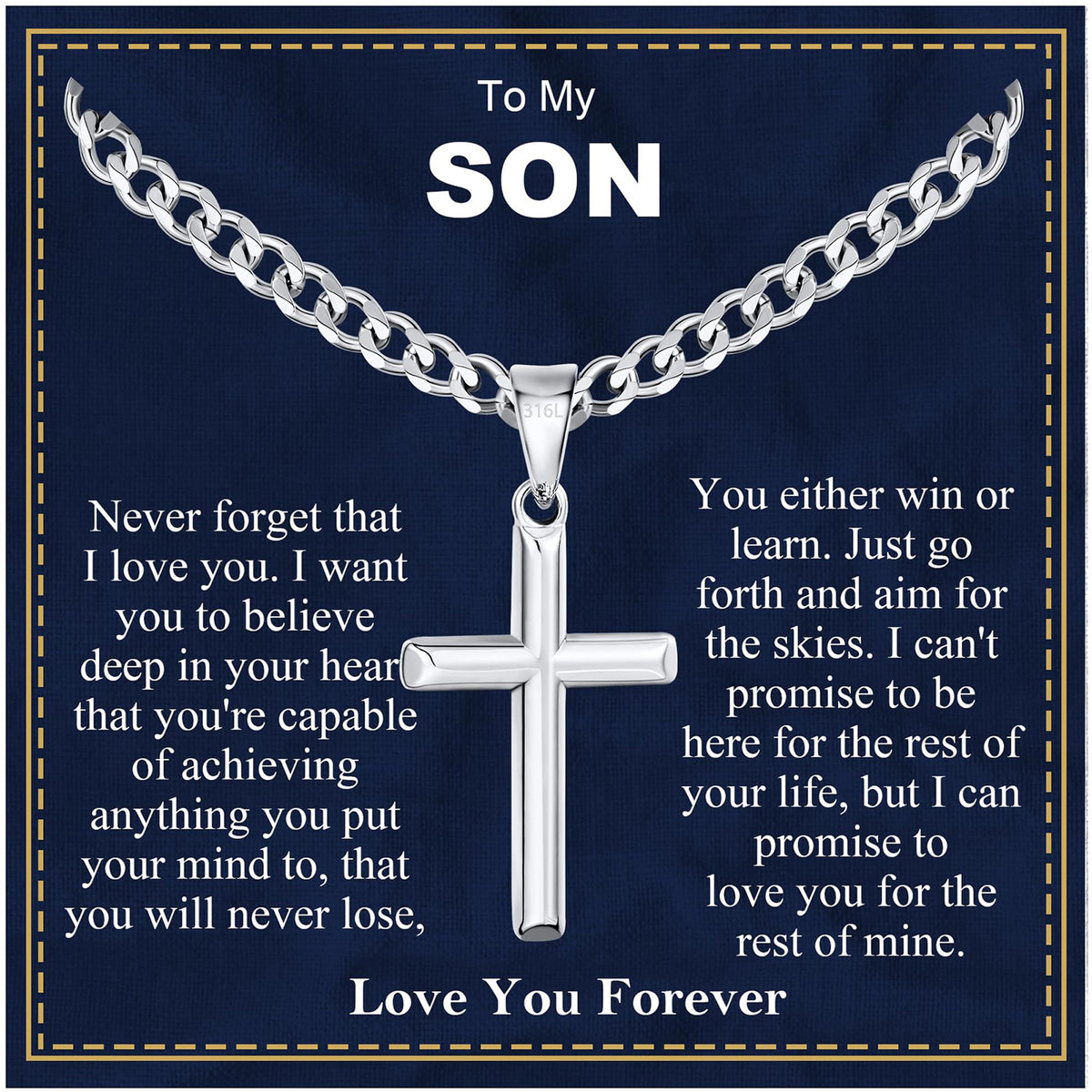 Silver Cross Necklaces for Men Boys to My Son Gifts from Dad Mom 316L Stainless Steel Cross Pendant Chain Catholic Religious Christian Birthday Jewelry Gifts Ideas Teen Tween Son Preteen Kids Age